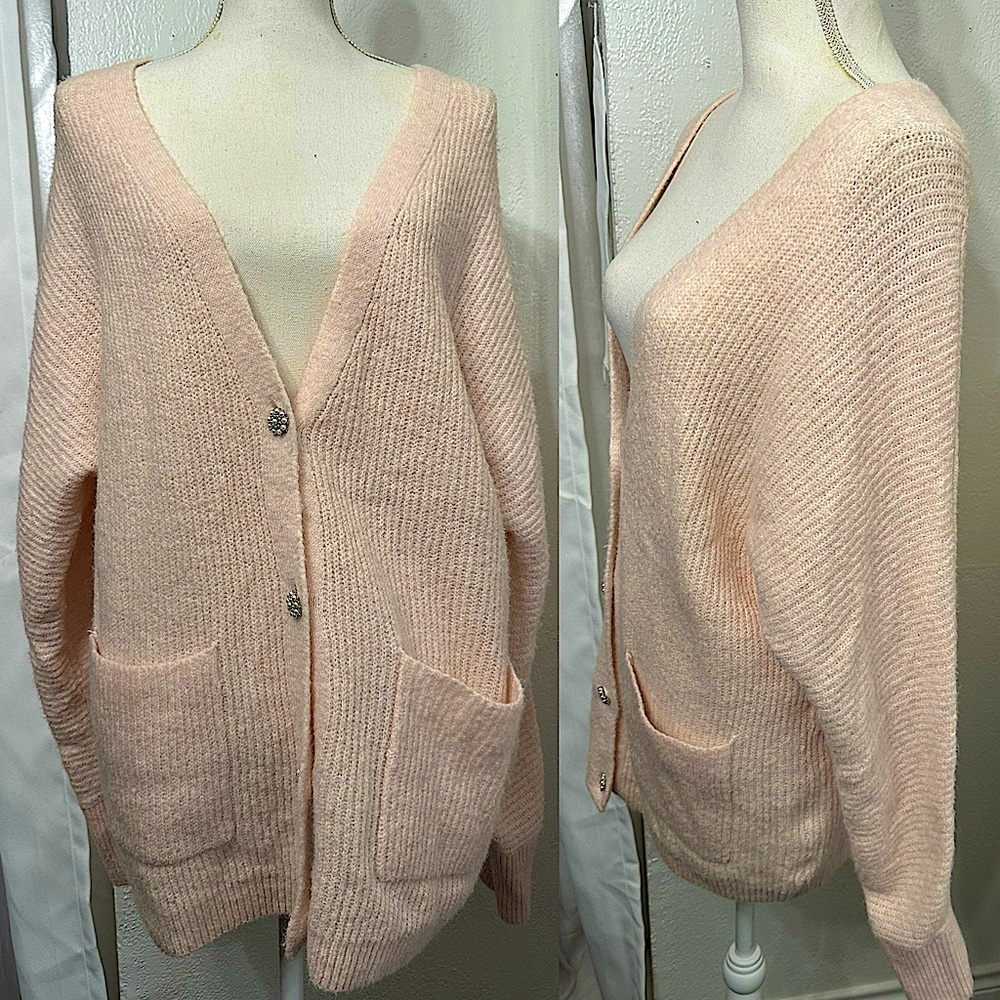 Studio 19 pink Sweater pastel cardigan size Medium - Picture 1 of 7
